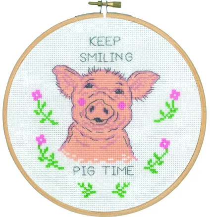 Permin Kirjontasetti Keep smiling pig time Ø18