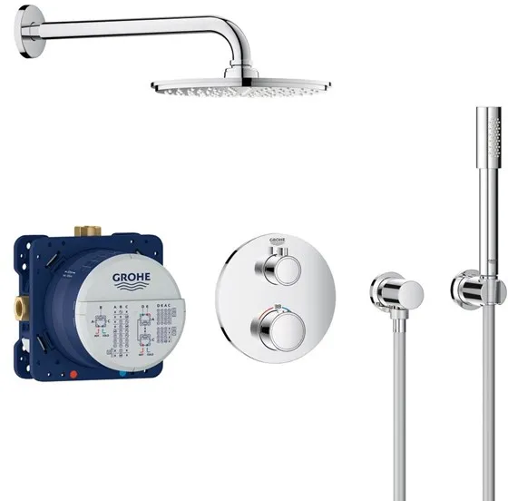 Grohe Grohtherm -suihkusarja, jossa on Rainshower Cosmopolitan 210, kromi