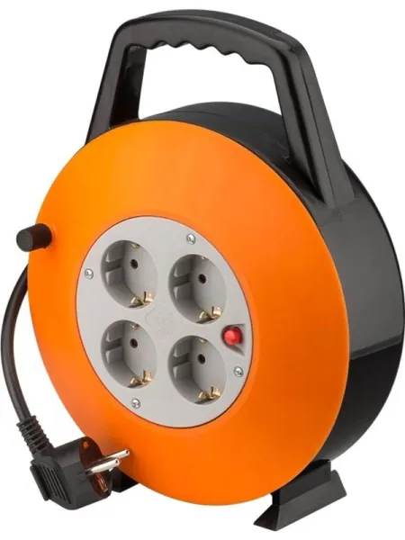 Pro Cable reel 15 m oranssi-musta - 4 suojattua pistorasiaa