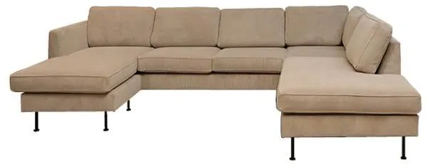 Thy-sohva, jossa on divaani ja avoin pääty - 305 x 210 cm - beige sametti - vasenkätinen