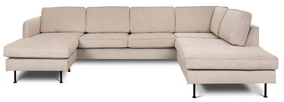 Læsø-sohva, jossa on divaani ja avoin pääty - 288 x 210 cm - beige sametti - vasenkätinen